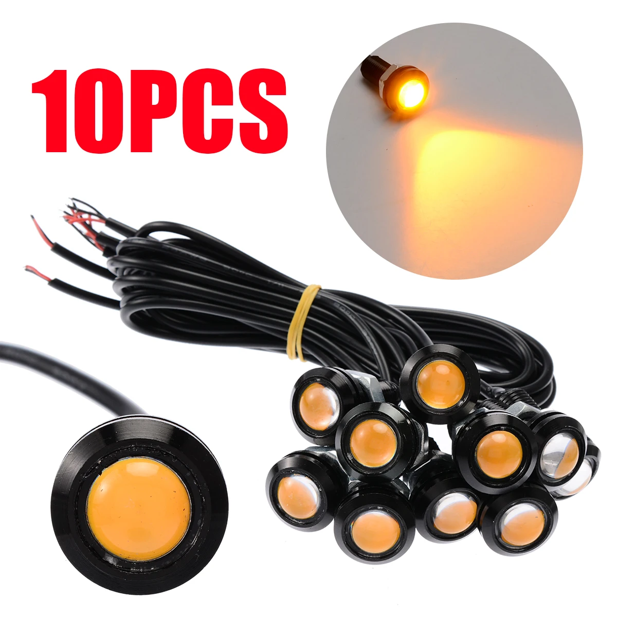 10pcs 12V 10W 18mm Amber Eagle Eye LED Lights COB LED Car Daytime Running DRL Head Tail Backup Light