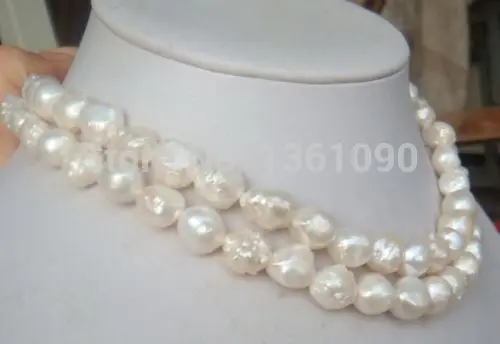 

00640 huge baroque 12-13MM SOUTH SEA GENUINE WHITE PEARL NECKLACE (A0513)