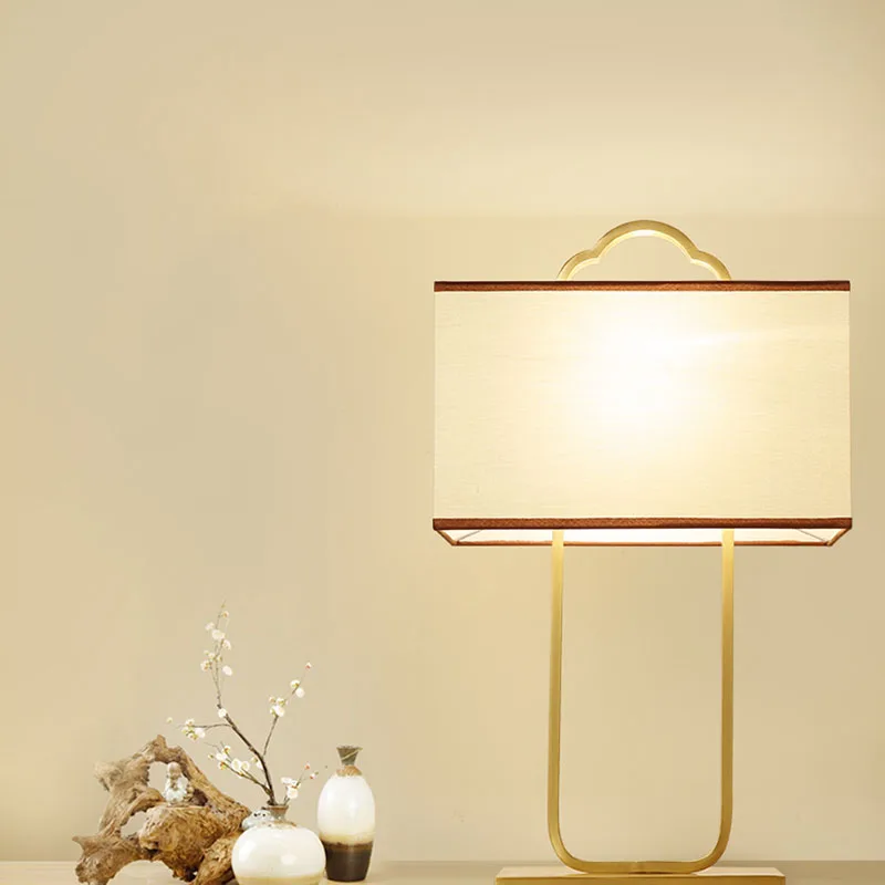 

China Copper Desk Lamps LED Table Lamp Fabric Table light For Hotel Reading Room Fashion Study Standing Home Table lighting G435