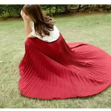 Женская однотонная плиссированная юбка макси цвета корейские демисезонные эластичные сетчатые юбки-пачки с поясом