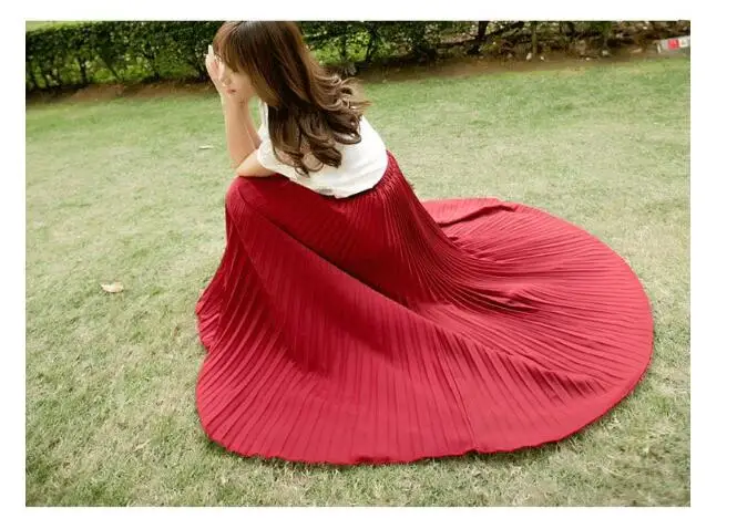 

Womens maxi Pleated Skirt solid color 2019 Spring Summer Korean Elastic High Waist Mesh Tutu Skirt with belt