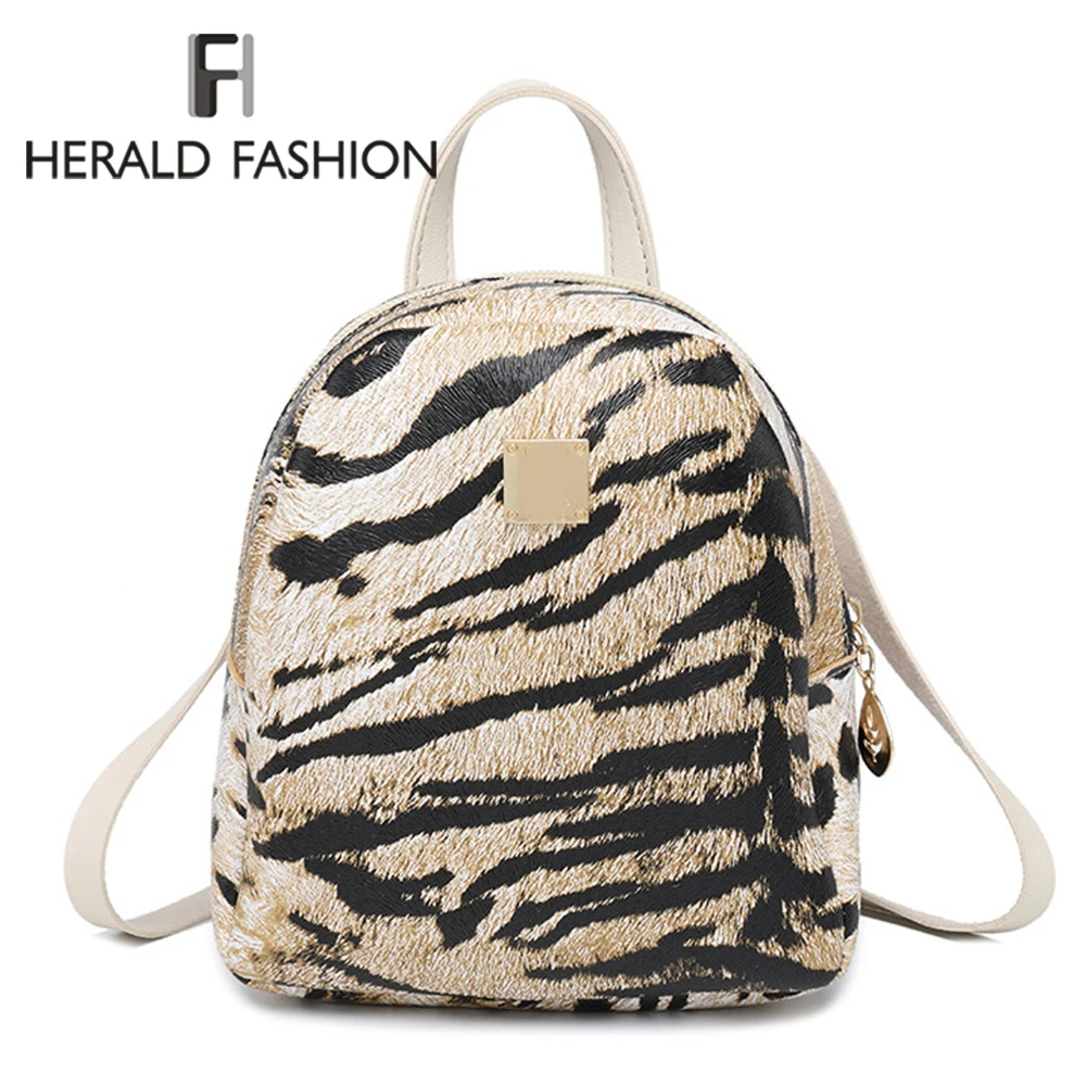 

Herald Fashion Women Leopard Backpack Mini School Bag for Teenage Girls Soft Leather Multi-Function Small Ladies' Shoulder Bag