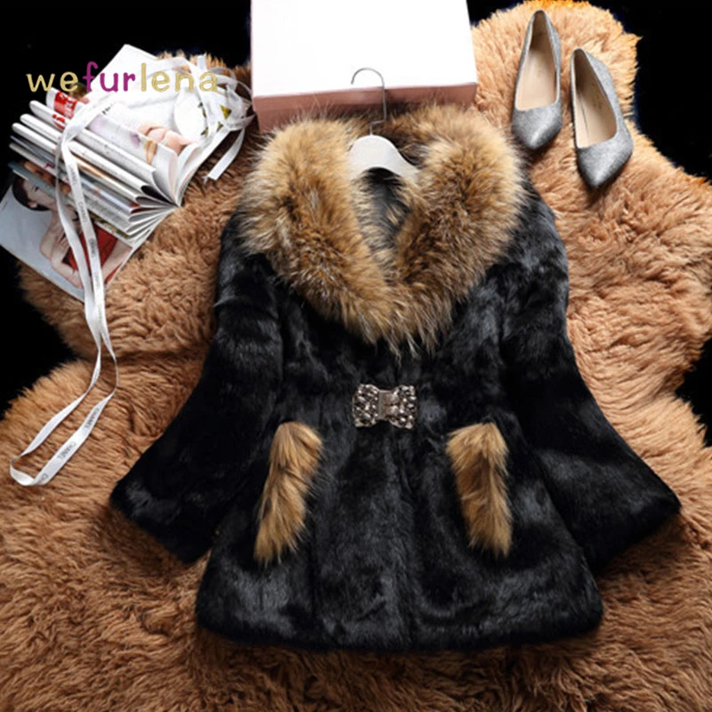 Real Fur Coats For Women New Rabbit Fur Coat Winter Autumn Brand Sale Fur With Raccoon Dog Fur Collar Outwear High Quality Real Fur Coats For Women New Rabbit Fur Coat Winter Autumn Brand Sale Fur With Raccoon Dog Fur Collar Outwear High Quality