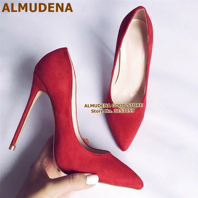 ALMUDENA 12cm High Heels Suede Pointed Toe Dress Pumps Women Shoes Stiletto Heels Slip-on Party Shoes Purple Yellow Blue Size45 4