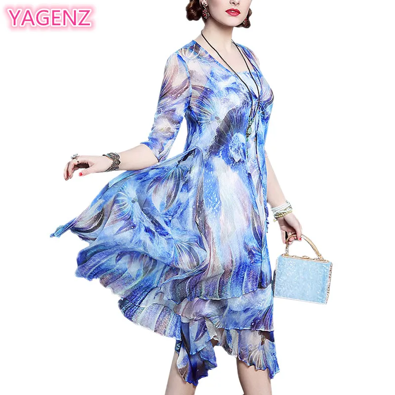 Large size font b Women b font Silk font b dress b font New 100 Summer