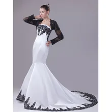 Custom Made Novia 2017 Bolero White&Black Satin Applique Beading Lace Mermaid Wedding Dress Vestido De Casamento
