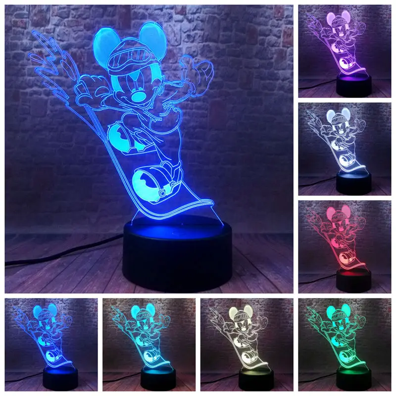 

Mickey Mouse Figure 3D Nightlight LED 7 Colors Changing Light Mickey Mouse Family Anime Figurines Model Toys for Kids