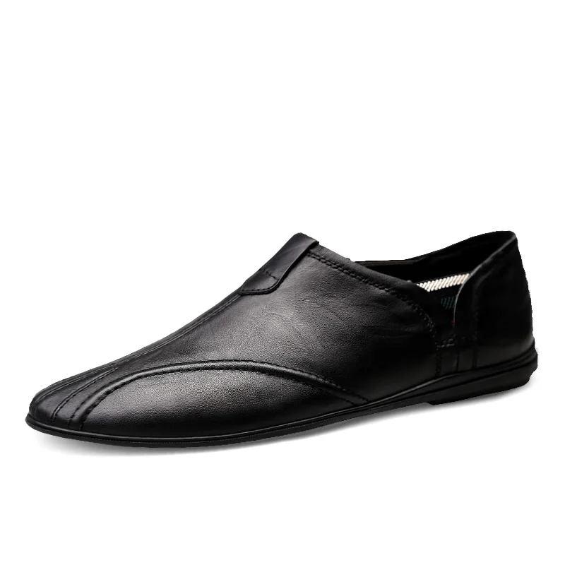 black CeLai New Big Size 47 Genuine Leather Male Shoes Fashion Casual Shoe Breathable Men Flats Loafers Men's Driving Shoes A-042 - Цвет: black