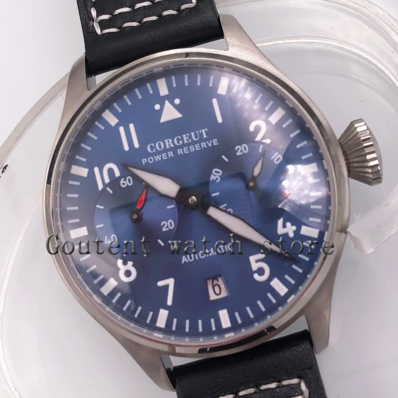 Corgeut 42 мм новые Seiko кинетические автоматические часы с синим циферблатом