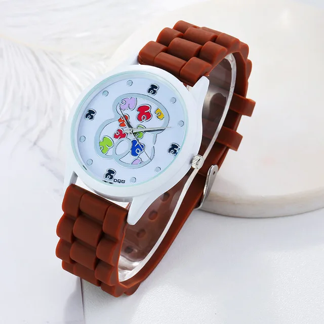 Роскошные брендовые Силиконовые кварцевые часы с медведем reloj mujer женские часы желе повседневные женские наручные часы Relogio Feminino - Цвет: Коричневый