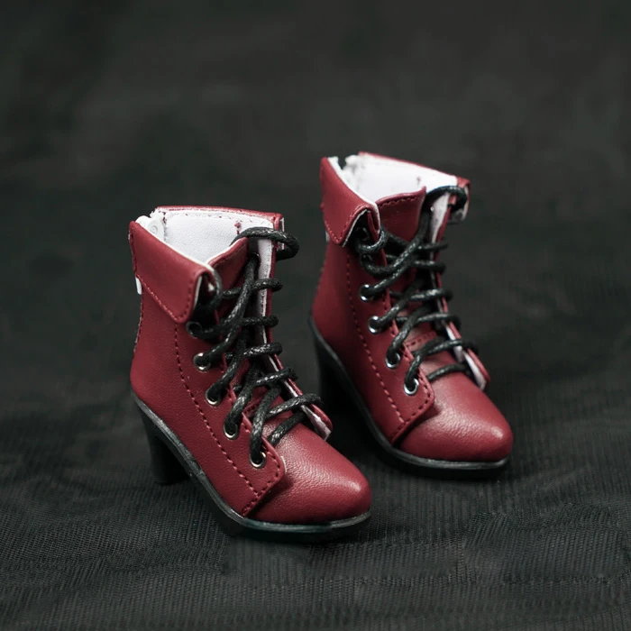 D01-P562 children handmade toy 1/3 1/4 Doll clothes BJD/SD Vintage pointed straps wine red high heel ankle boots 1pair