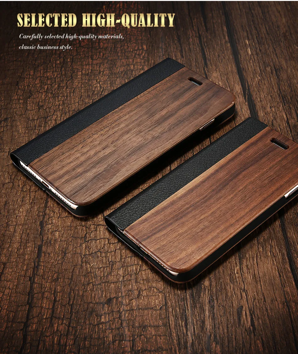 Wooden Flip Leather Case For Iphone 6 6S Plus Cover 1 (2)
