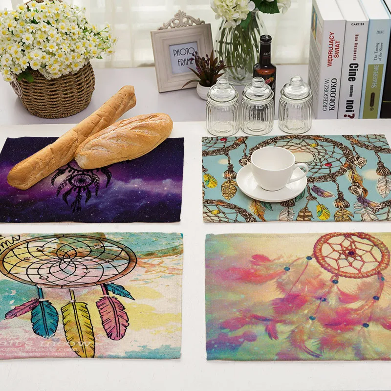 1 قطعة الملونة ريشة نمط المطبخ تحديد الموقع كوستر القطن الكتان منصات طاولة طعام الحصير الغربية حصيرة 42*32 سنتيمتر المنزل ديكور MC0082