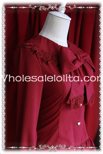 На заказ MadeBlouseLadies Красный шифон тонкий галстук-бабочка подходит Лолита Блузка сладкий кружева Лолита рубашка