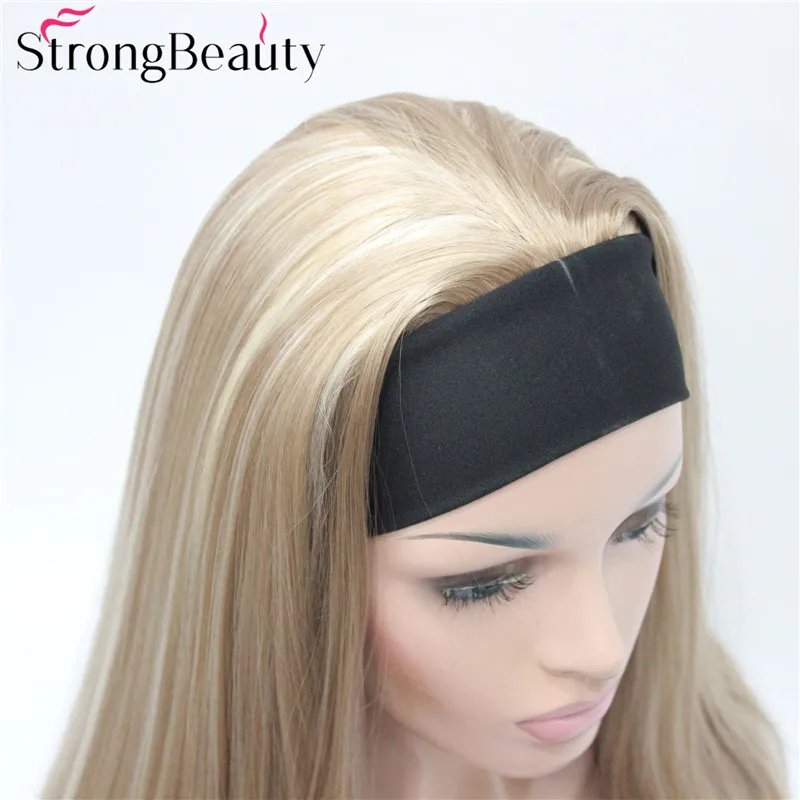 E-679B #L16-613new 34 wig with headband honey ash blonde with blonde highlights long half wig (6)