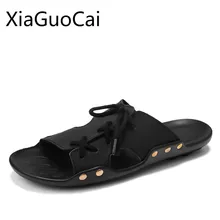 Новые мужские летние тапочки на плоской подошве; Мужские Пляжные шлепанцы на плоской подошве; Модные мужские повседневные летние шлепанцы с перекрестной шнуровкой