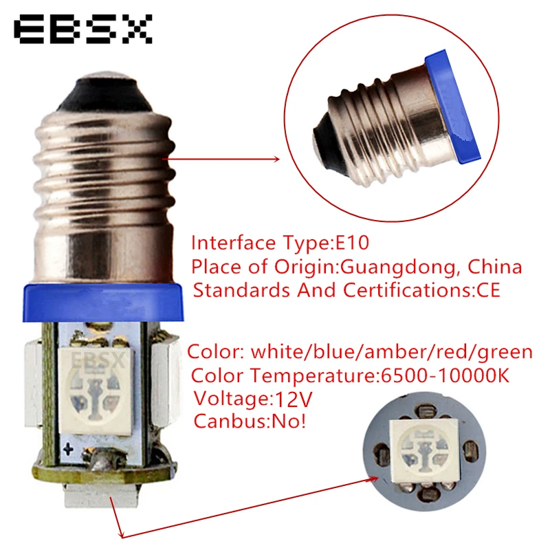 BESX 100 шт. супер яркий E10 неполярный 5 SMD 5050 3 фишки светодиодный винт лампы