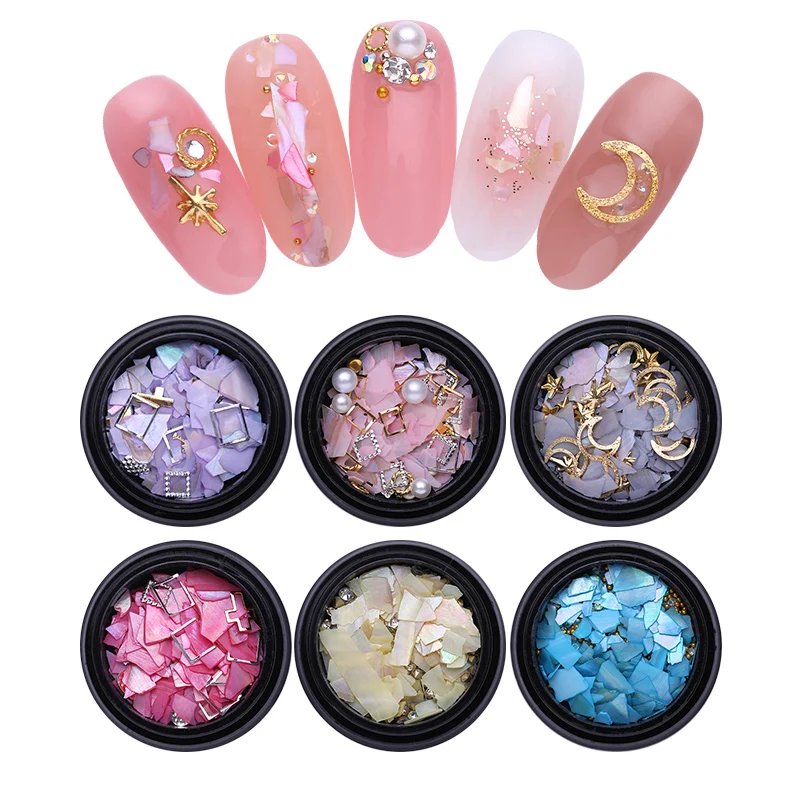 

Irregular Shell Fragments Nail Rhinestone Shell Moon Star Pearl Mixing size Colorful Stones Gems 3D Nail Art Decoration