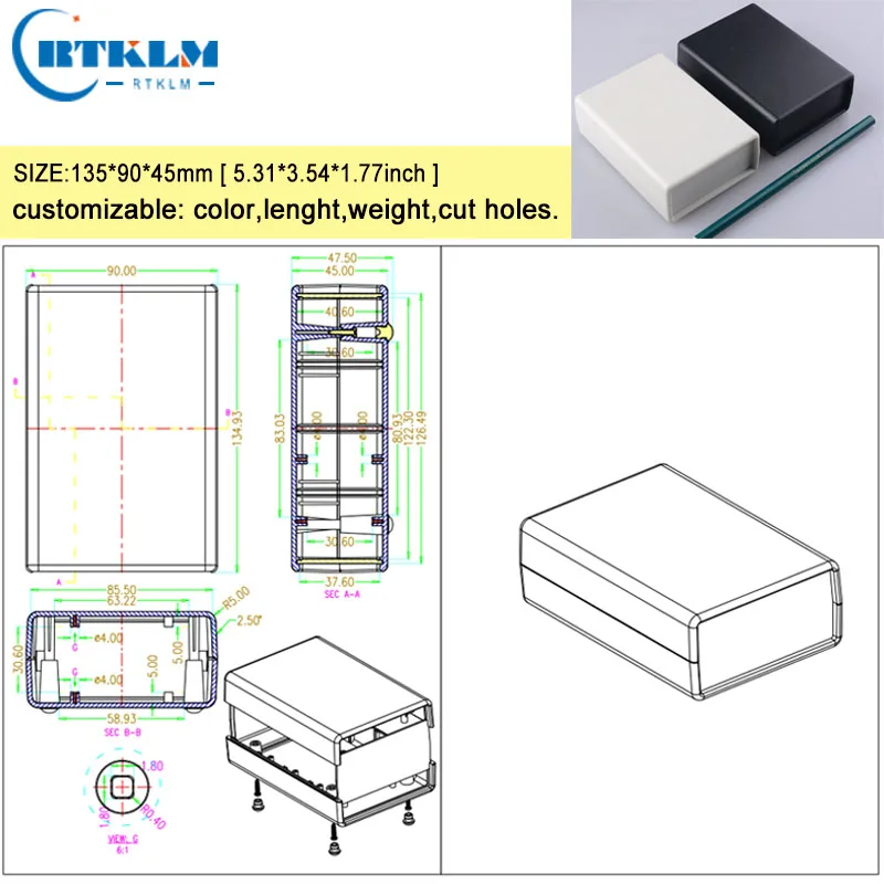 DIY чехол для инструментов пластиковый корпус abs Пластиковый Чехол для проекта корпус настольный корпус pcb дизайн распределительная коробка 135*90*45 мм