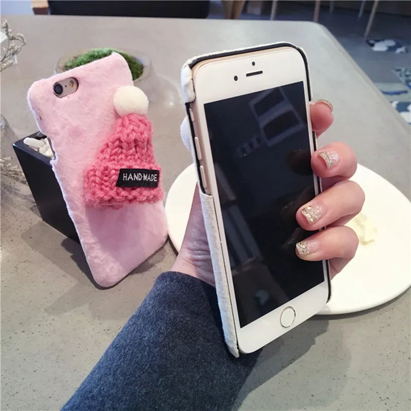 Lovely-Plush-Hat-Warm-Fur-Ball-Knitted-Christmas-Cap-Phone-Cases-For-iPhone-6-6s-7 (2)