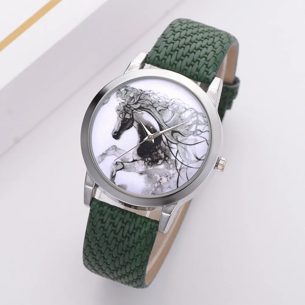 Винтажные женские серебряные часы Montre Femme Reloj Mujer женские часы с ремешком из искусственной кожи с рисунком лошади кварцевые круглые наручные часы