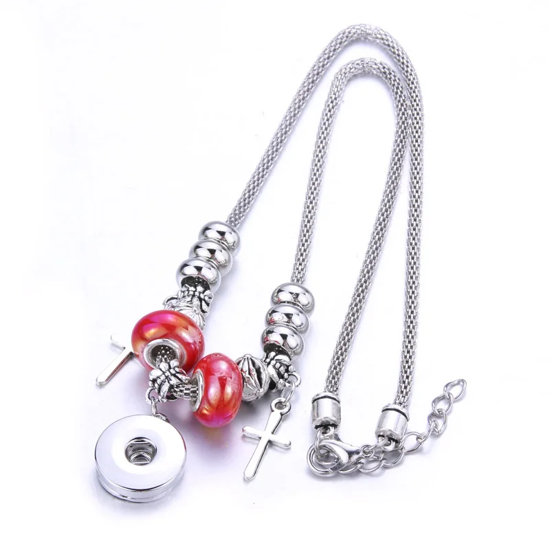 

6 Colors cross Beading Necklace Snap Button Pendant Necklace 18mm Snaps Button Fashion charm DIY Jewelry
