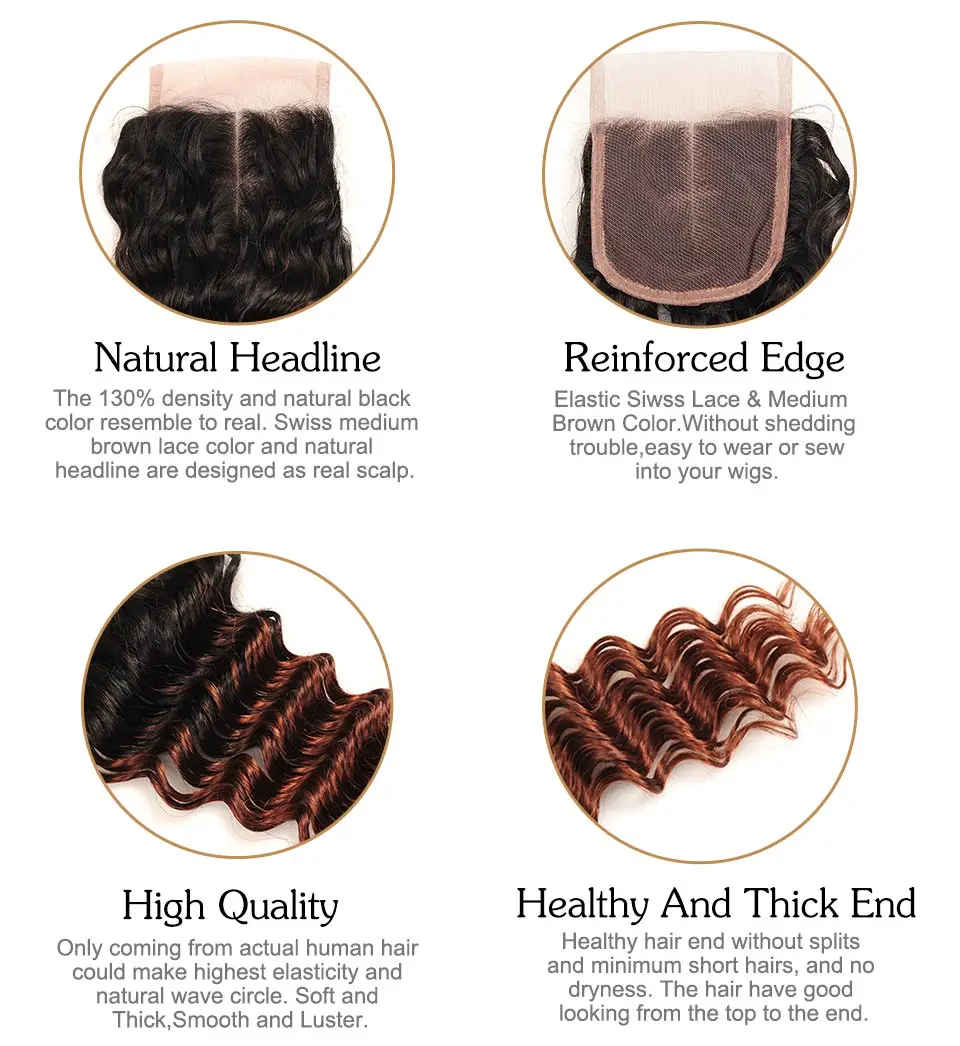 Pinshair Pre-Colored Ombre Brazilian Hair 3 Bundles With Closure T1B33 Non-Remy Deep Wave Human Hair Bundles With Lace Closure (23)