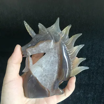 

Unique magic ornament hand carved natural agate geode crystal unicorn MJP