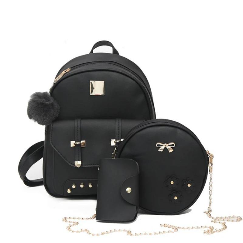 

3 PCs Women Lady PU Leather Shoulder Bag Tote Purse Messenger Satchel Set cilocala Korean-Style 2019 New Style Rivet Wat