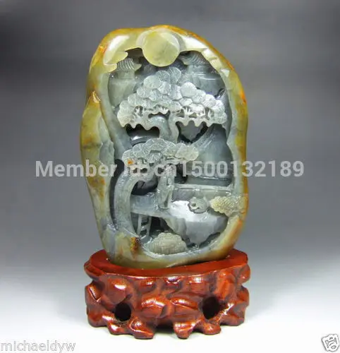 

xd 00128 Fine Smooth Chinese Black Hetian Nephrite Seed Jade Ancient Landscape Statue