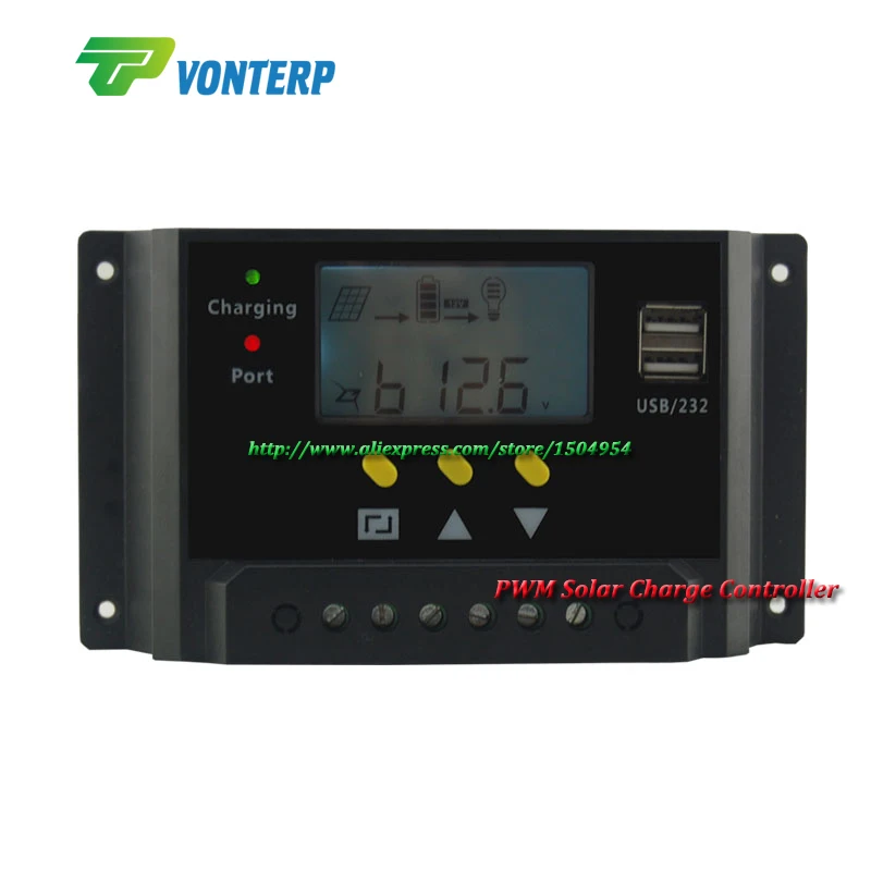 

Lastest 10A 12V/24V Intelligent solar charge and discharge controller with PWM function & LCD Display