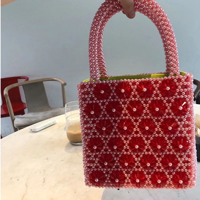 

Brand Hand-woven Beads Women Handbags Crystal Pearl Bags Luxury Evening Bag Bride Handbag Designer High Quality Handmade Bag