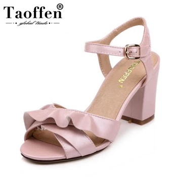 

TAOFFEN Size 33-43 Fashion Women's High Heel Sandals Ruffle Ankle Strap Thick Heels Sandal Summer Party Shoes Women Footwears