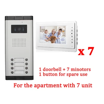 

Apartment 7 Unit Intercom Entry System Wired Video Door Phone Audio Visual 7" LCD 1 HD Outdoor Camera With 7 monitor