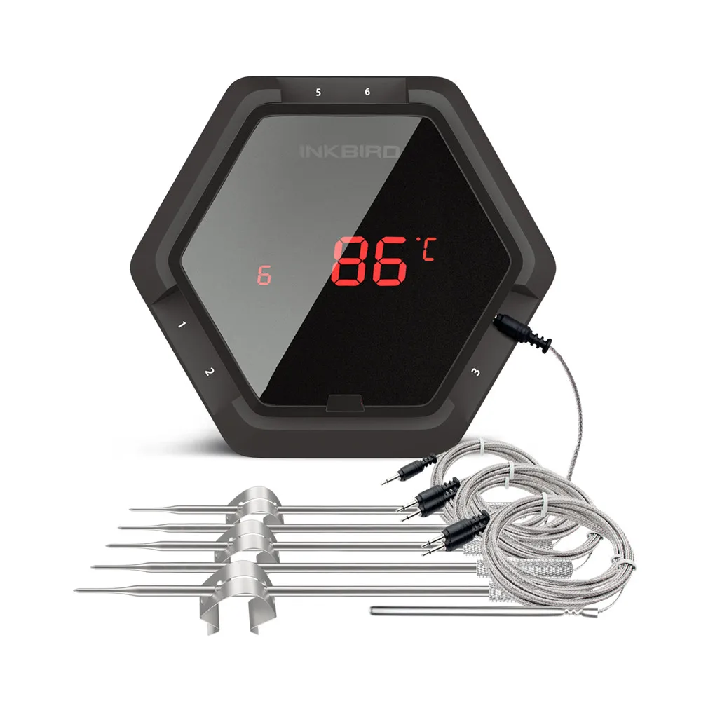 Bluetooth and WiFi Meat Thermometer IBBQ-4BW, Smart Wireless Grill  Thermometer, 4 Color Probes | Mobile Notification, High/Low Timer,  Rechargeable