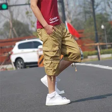 

DUQI Loose Casual Shorts Men 2018 Summer New Fashion Multi Pockets Cargo Knee Length Cotton Male Shorts Plus Size