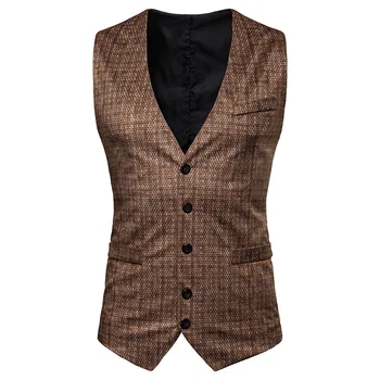

2020 New Business Vest Waistcoat Men High Quality Formal Wedding Casual Vest Men Suit English Style Sleeveless Chaleco