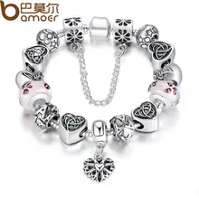 Bamoer Charm Bracelet With European Style Pink Murao Glass Beads For Women Valentine’s Day Gift SDP1825
