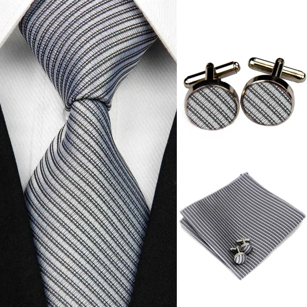 Мужские аксессуары, солидный Полосатый Тонкий деловой Шелковый галстук, наборы, носовой платок, запонки, галстук, галстуки для мужчин, Gravatas 3 дюйма/7,5 см - Цвет: CH ST75002