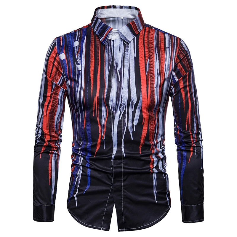

2019 brand new color striped print dress shirts men good quality slim fit casual shirt men