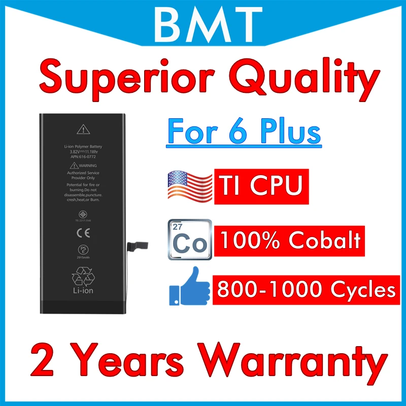 BMT 10 шт. аккумулятор высшего качества для iPhone 6 + Plus P plus iOS 13 2915 мАч 100% кобальтовые