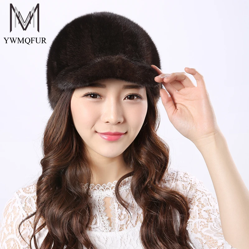 

YWMQFUR Real Mink Fur Hats Women Natural Mink Fur Cap 2017 New Style Good Quality Famle Fur Caps Russia Hot Winter Hat H24