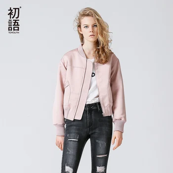 

Toyouth Coolest Autumn Bomber Jacket Fashion Solid Women Pink Black Baseball Jackets Double Pockets Short Coat Outerwear