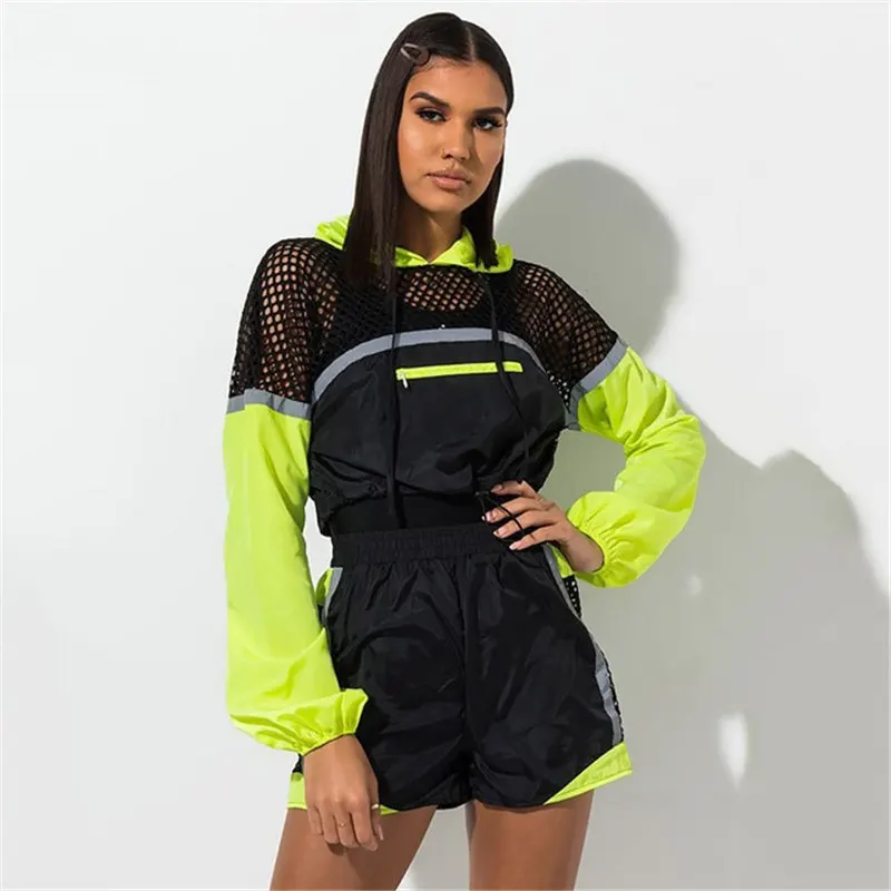 

Casual Fishnet Set Biker Shorts Suit Women 2 Piece Set 2019 Long Sleeve Sweatshirt Top and Shorts Set Tracksuit 7