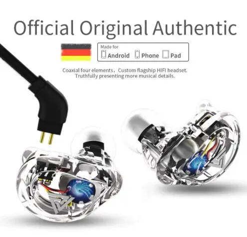 Наушники вкладыши QKZ VK1 4DD Hi Fi DJ Monito спортивные наушники для бега гибридная