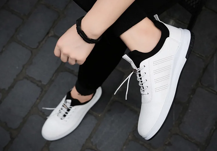 Spring Autumn Man Walking Shoes Sneakers Leather Breathable Korean Sport Shoes Wear-resistant Elastic-band Flat Shoes for Male (6)