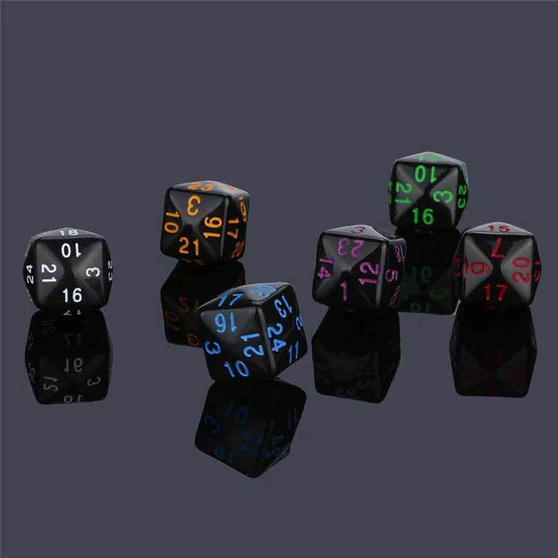 6Pcs Games Dice Party cubes For Game Dungeons & Dragons Polyhedral D24 Multi Sided Acrylic Dice boardgame #2P09 (1)