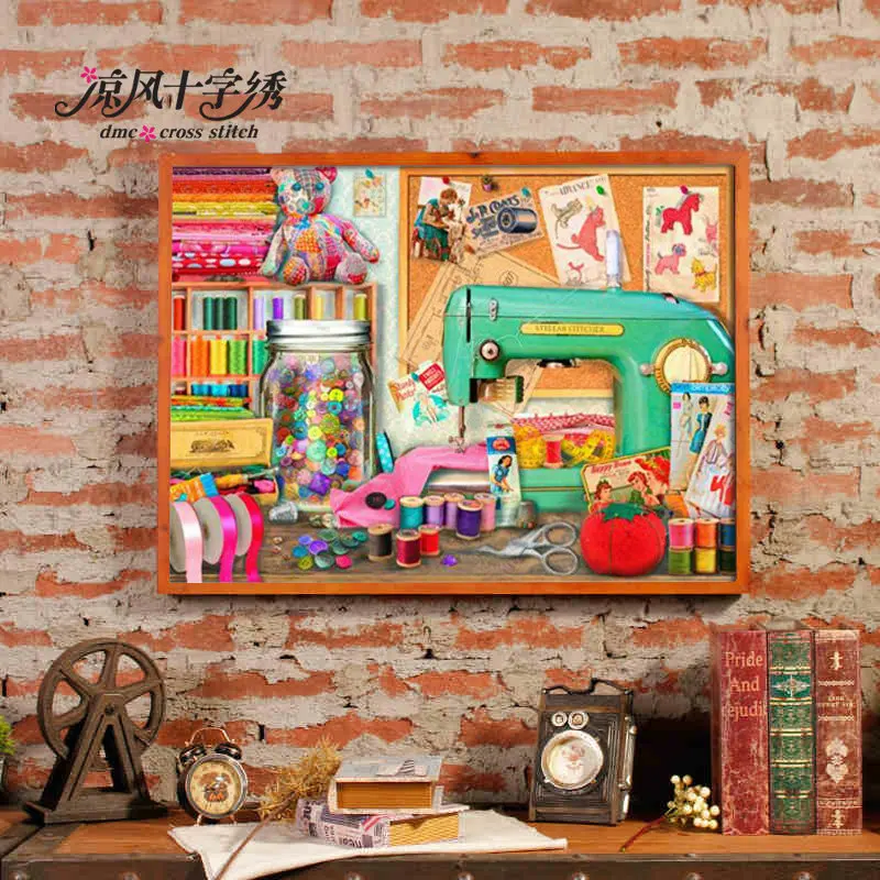 

A sewing table cross stitch kit DMC brand thread animal dog count canvas fabric embroidery handmade needlework