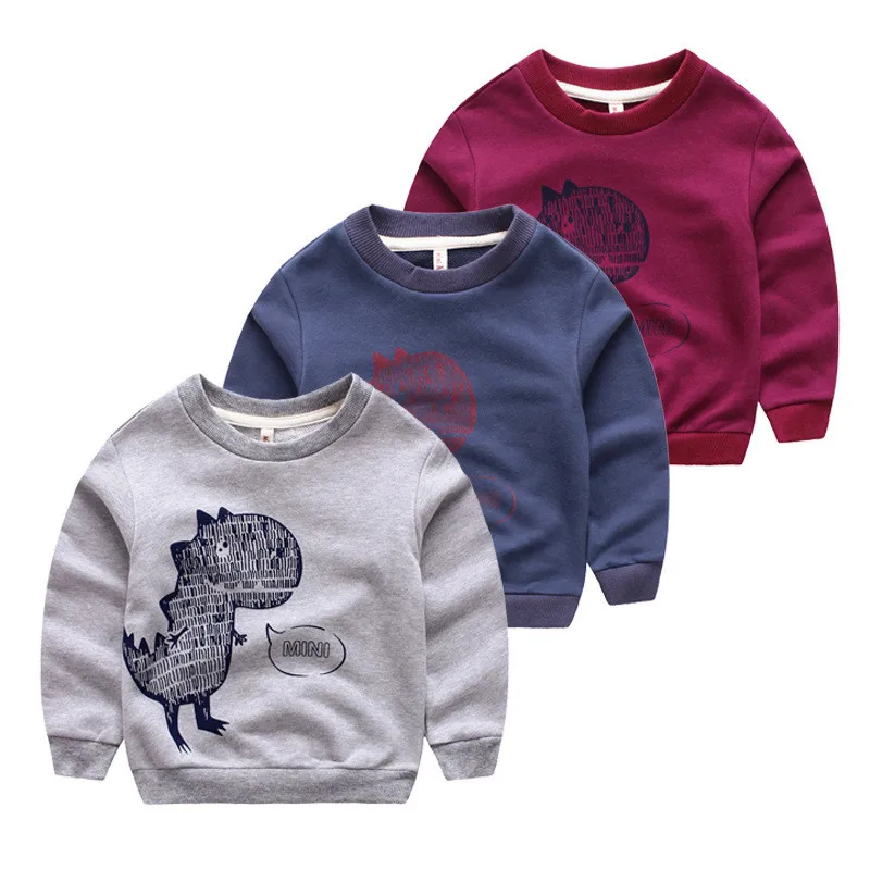 

2018 Brand New Autumn Kids Boys T-shirt Cotton Terry Cloth Dinosaur Print Long Sleeves baby T shirts Boy Clothes