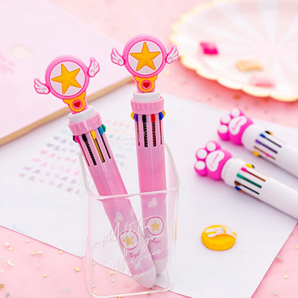Cartoon-pink-paw-10-in-1-multi-colored-ballpoint-pen-push-type-pen-stationery-canetas-material (5)